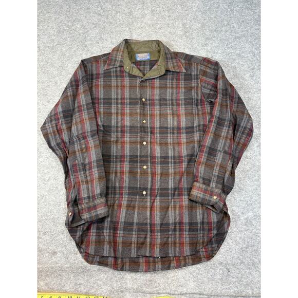 VINTAGE 70s Pendleton Button Up Shirt Mens Medium Gray Plaid Wool Western Retro - Picture 1 of 4